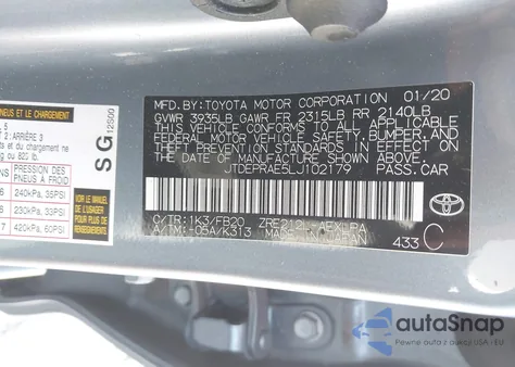 2020 Toyota Corolla Le from USA, damaged, VIN JTDEPRAE5LJ102179